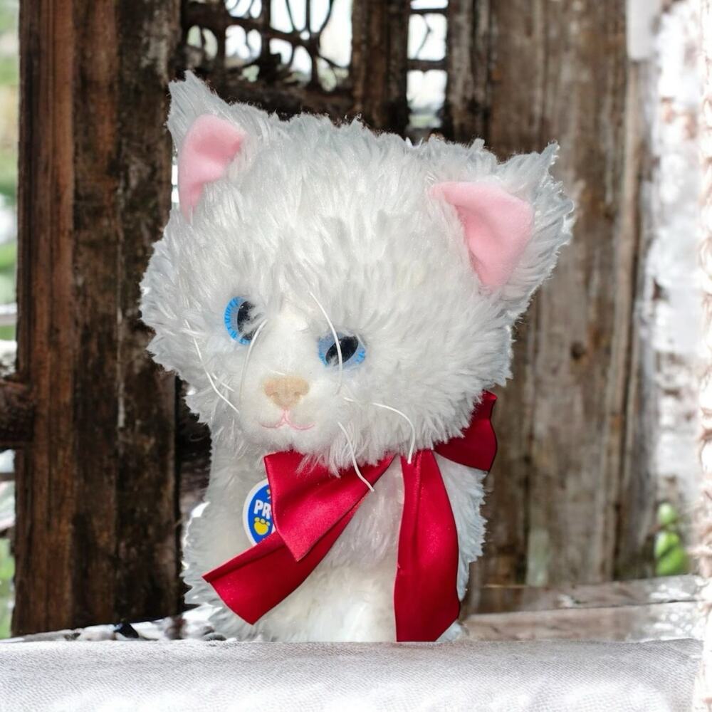 Build A Bear 14" White Cat Persian Himalayan Promise Pets Plush Red Ribbon